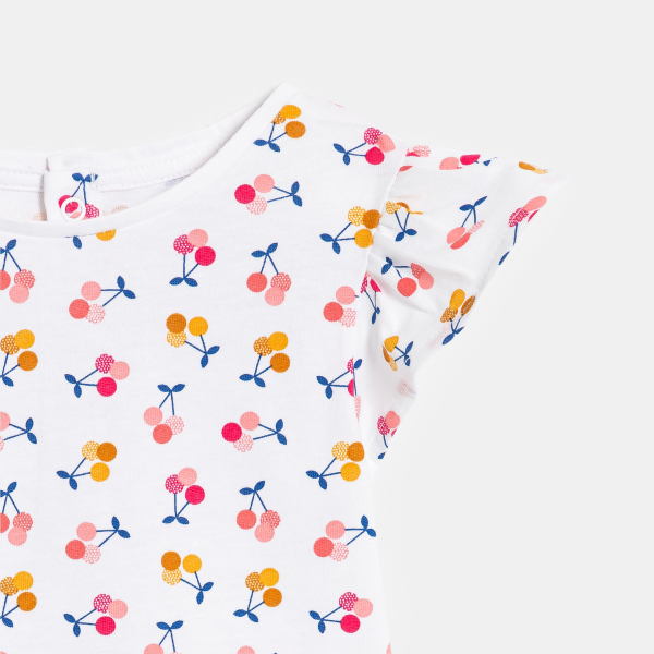 تيشيرت مزين بطبعة الزهور باللون الأبيض للفتيات الصغيرات